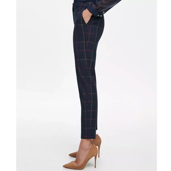 NWT TOMMY HILFIGER Radcliffe Pant Windowpant Plaid Ankle Slim Leg Navy Size 14 - Picture 2 of 12